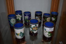 3x Sets of Three Small Chinese Cloisonne Vases