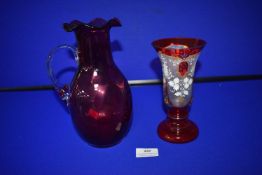 2x Cranberry Glass Vases