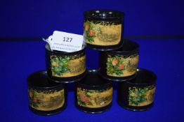 Set of 6 Ebonised Mauchline Ware Napkin Rings Featuring Views of Bridlington