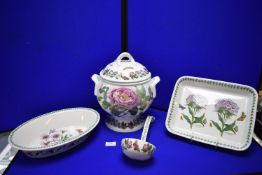 Large Portmeirion Botanic Garden Design Lidded Tureen with Ladle, plus Two Serving Dishes
