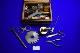 Cigar Box Containing Watch Makers and Repairers Tools, and Parts