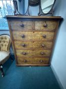 Victorian Light Flamed Mahogany Two over Four Chest of Drawers