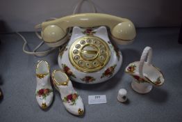 Royal Albert Old Country Roses Telephone, plus Shoes, and Thimbles, etc.