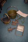 Brass Jam Pans, Small Coal Scuttle, Folding Stools, Flat Irons, etc.