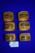 Set of 6 Mauchline Ware Napkin Rings Featuring Views of Bridlington