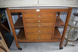 Vintage Oak Cutlery Trolley with Drawers and Contents