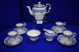 Copeland Beatrice Pattern Blue & White Tea Set with Gilded Rims