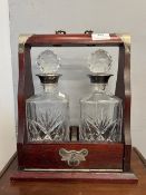 Wooden Tantalus with Two Cut Crystal Decanters