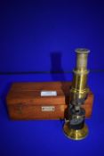 Victorian Brass Microscope with Wooden Case by Ben Franks Optician