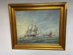 Gilt Framed Oil on Board Painting of Spurn Point by Max Parsons