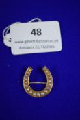 14ct Gold Horseshoe Brooch with Seed Pearls ~3.1g total