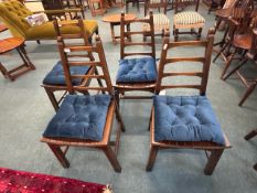 Set of Four Ladderback Dining Chairs with Tie on Blue Cushions