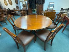 Victorian Mahogany Dining Table with Hand Painted Floral Detail and Six Chairs