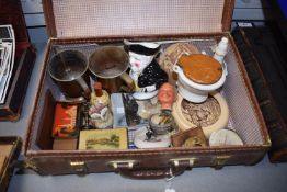 Small Vintage Case Containing Collectible Including Miniature Toilet, Paperweights, etc.