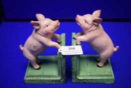 Pair of Reproduction Cast Iron Book Ends - Pigs