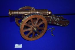 Hand Built Canon in Bronze, Brass, and Copper on Wooden Carriage