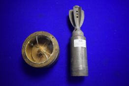 WWII Practice 2” Mortar Shell with Lancaster Bomber Brass Cased Bombsite Compass (AF)