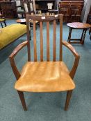 Vintage G Plan Fresco Teak Dining Carver Chair with Tan Upholstered Seat