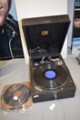 HMV Portable Wind-Up Gramophone with Selection of 78rpm Records