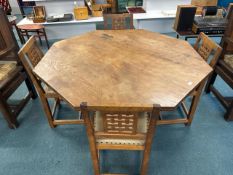 Squirrelman English Oak Octagonal Dining Table with Four Chairs