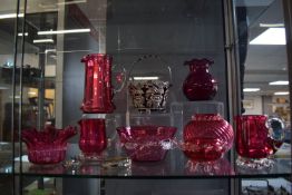 Cranberry Glass Dishes, plus ENPS Basket with Tongs