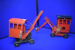 2x Vintage Triang Tinplate Toy Cranes