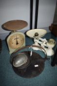 Kitchenware Including Scales, Skillet, and an Easter Egg Mould