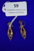 Pair of Victorian 9ct Gold Drop Earrings with Turquoise ~3.3g total