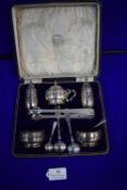 Cased Hallmarked Silver Cruet Set - Brimingham 1916, plus Extra Spoons and Tongs ~307g total