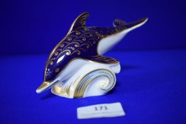 Royal Crown Derby Dolphin Paperweight with Gold Stopper