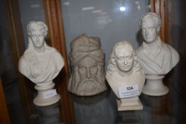 3x Parian Busts, and 1x Salt Glazed Lidded Pot