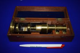 Victorian Brass Microscope with Wooden Case