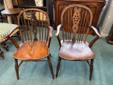 2 x Ash & Elm Wheelback Windsor Elbow Chairs