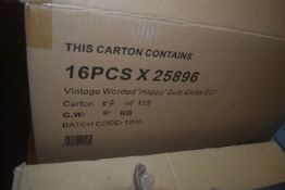 Box of 16x Vintage Worded Happy Bulb Globe E27