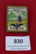 NSKK Day Badge, a rectangular textile badge mounted in gilt frame depicting a motorcyclist with