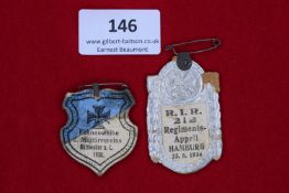 Pair of Regimental and Veterans’ Badges, comprising a shield-shaped pressed card badge for