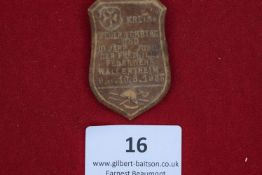 Fire Brigade Commemorative Badge, Wallerheim 1935, a shield-shaped pressed card badge, inscribed