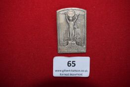 Gymnastics and Sports Day Badge, Plön 1925, a rectangular silvered badge depicting athlete raising