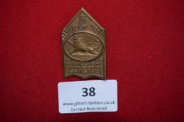 Darmstadt Monument Dedication Badge, 1928, a bronze-coloured pointed shield badge depicting
