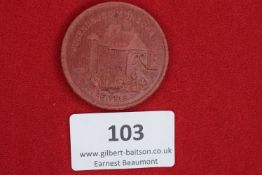 Youth Hostel Badge, Monschau (Eifel), a circular pressed card badge in red, showing the Monschau