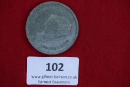 Youth Hostel Badge, Annaberg, a circular pressed card badge in grey, depicting the Annaberg youth