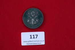 Kreistag Badge Querfurt 1939, a circular bronze badge with stag’s head and swastika motif, inscribed