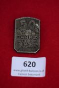 Heimatfest Limbach Badge 1933, a rectangular bronze-finish badge inscribed 50 Jahre Stadt Limbach,