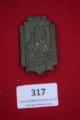 Königswinter Winzerfest Badge, 1937 – A rectangular pressed metal tinnie in bronze finish, depicting