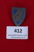 NS-Frauenschaft Weser Cruise Badge, 1929, a shield-shaped enameled badge in blue and silver