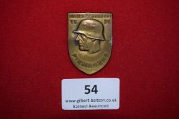 Day of the Wehrmacht Badge, Pirmasens 1939, a bronze shield-shaped badge with helmeted soldier’s