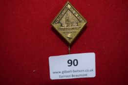 Strasbourg Congress tinnie badge, dated 22–23 October 1938, diamond-shaped, with cathedral and