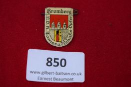 Bromberg Badge, a pressed-tin shield badge with enamelled-style depiction of town gates and