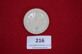 Printing & Paper Industry Day Badge, large white circular plastic badge, embossed heraldic shields