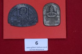 Pair of Day Badges, Münster & Saarbrücken, comprising a pressed metal badge for the 2.
